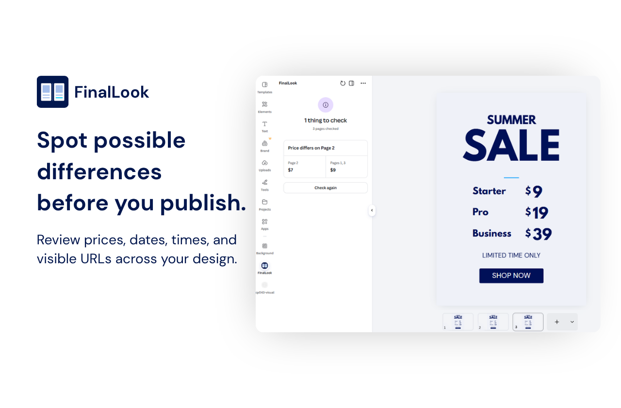 FinalLookで価格の違いを確認するCanvaデザイン画面