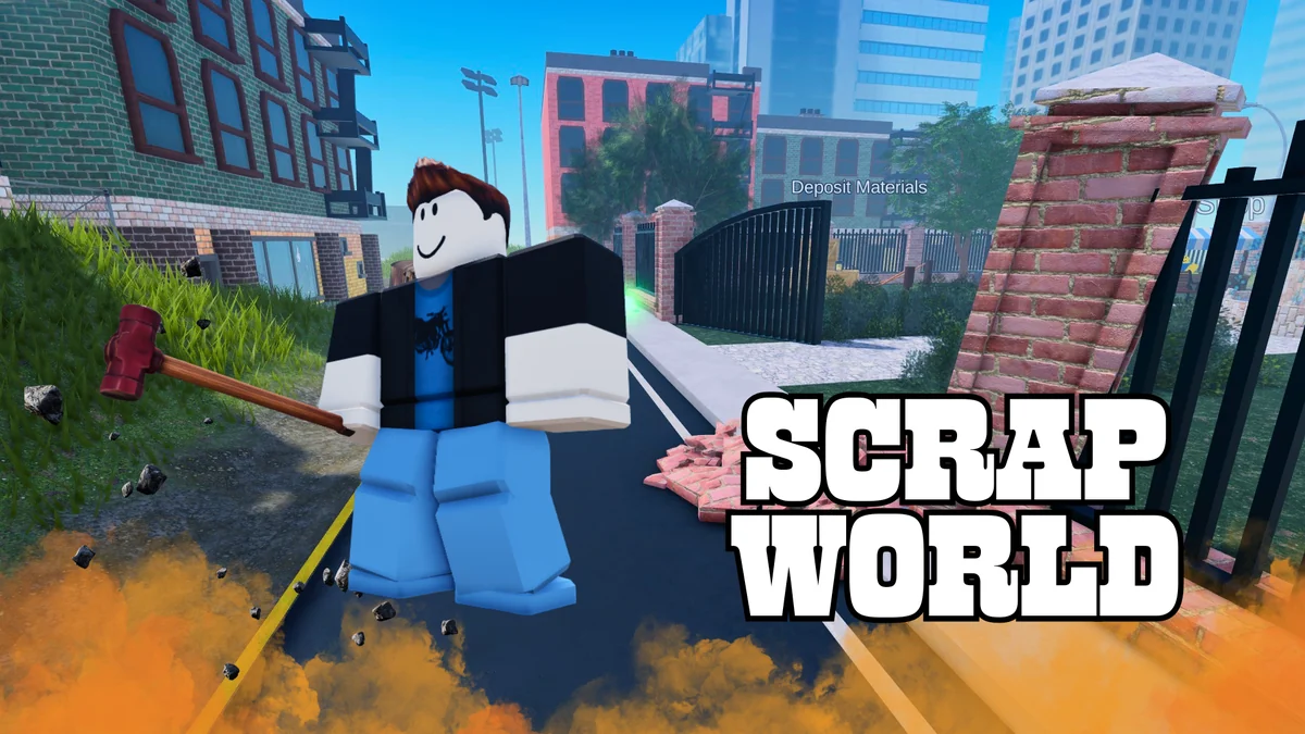 Scrap Worldで廃墟を探索するRobloxキャラクター